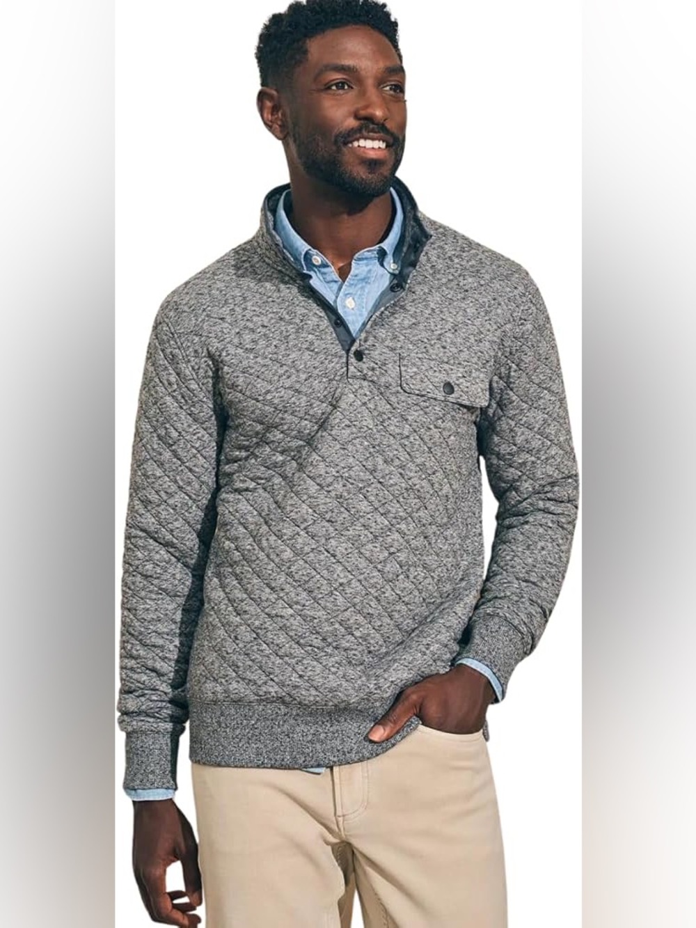Faherty Men's Epic Quilted Fleece Pullover Black Charcoal XL